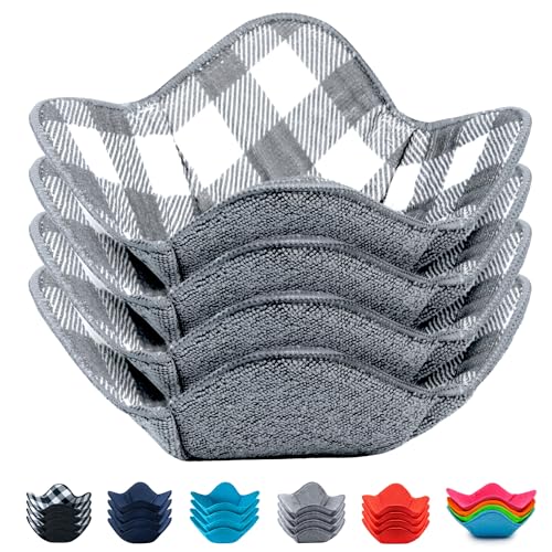 Microwave Bowl Cozy Holders, Heat-Proof Fabric Potholders - 4-Pack