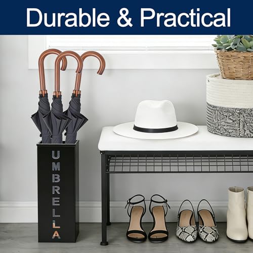 Square Metal Umbrella Stand, Free Standing Cane Holder for Entryway, Black