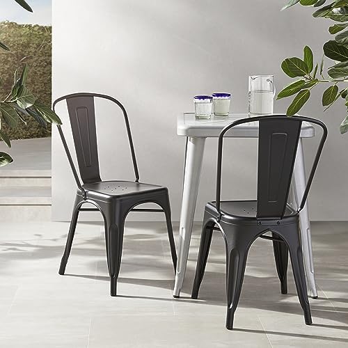 Stackable Metal Dining Chairs, Matte Black, Indoor & Outdoor, 4-Pack