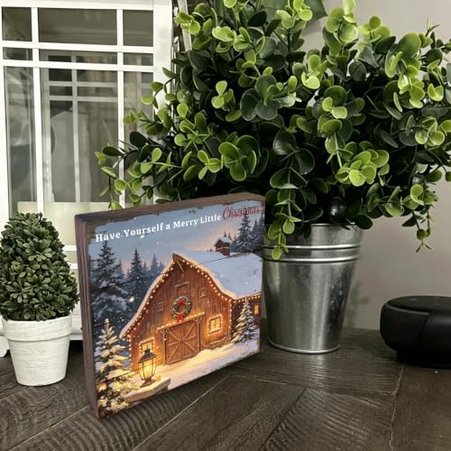 Christmas Barn Rustic Farmhouse Winter Wood Desk Sign Decor - Have Yourself a Merry Little Christmas (SOW27) - SunyJone