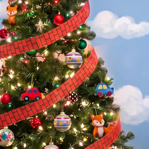 Yunlly Super Brother Christmas Ribbon - Red Brick Video Game Theme, 3.9in x 14.8ft