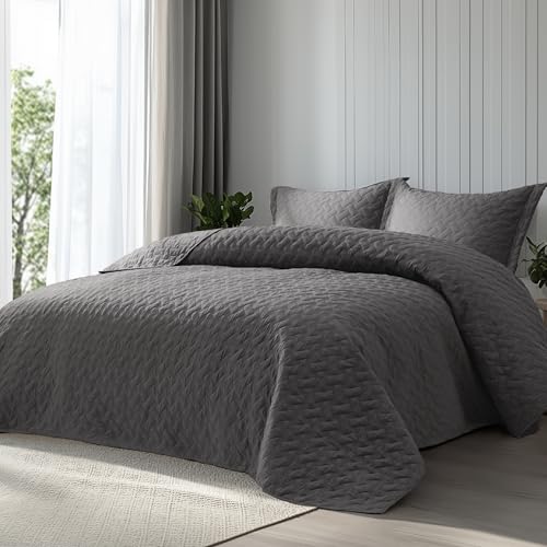 Bedsure Grey Queen Quilt Set - Soft Basket Weave Bedspread with 2 Shams