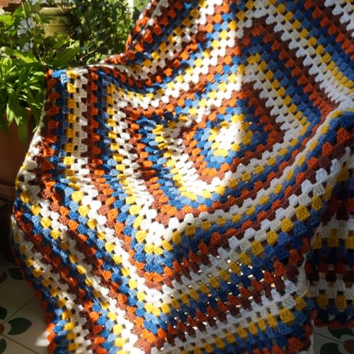 CZQLWW Handmade Crochet Granny Square Throw Blanket - Boho Multicolor Quilt, 43x43 inches, Sweater Style - Variation B