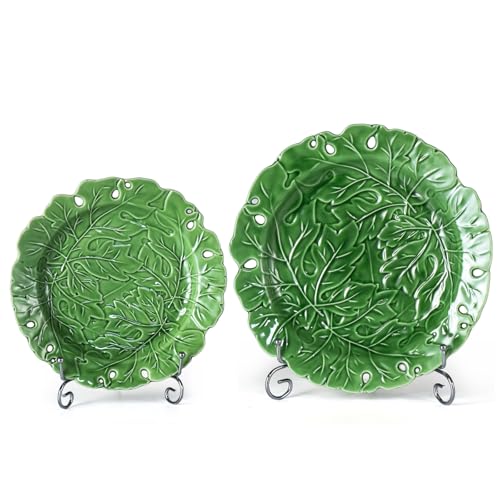 Decorative Porcelain Art Plates Set with Stand – 8 and 10 Inch Green