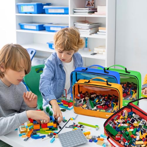 4-Piece Toy Storage Bag Set with Clear PVC Window for Building Bricks