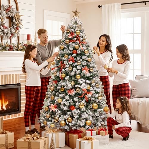 6ft Pre-Lit Snow Flocked Artificial Christmas Tree with 250 Warm Lights