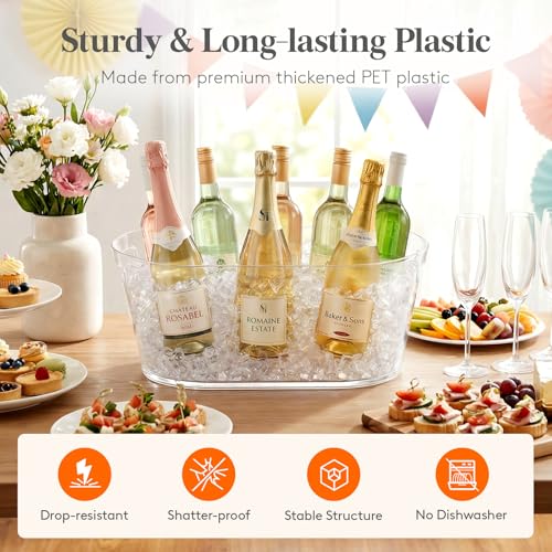 Lifewit 13L Plastic Ice Bucket Set of 2 for Parties, BPA Free, Clear Drink Cooler