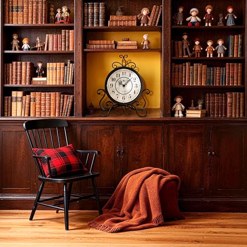 Vintage Metal Mantel Clock, Silent Non-Ticking Desk Shelf Clock