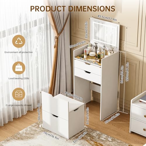 Compact 3-in-1 Makeup Vanity Table with LED Mirror, Storage & Stool