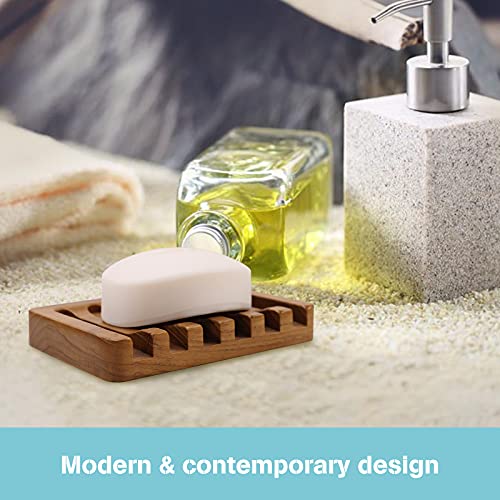 Teak Wood Soap Dish, Self-Draining Bar Soap Holder for Bathroom and Kitchen