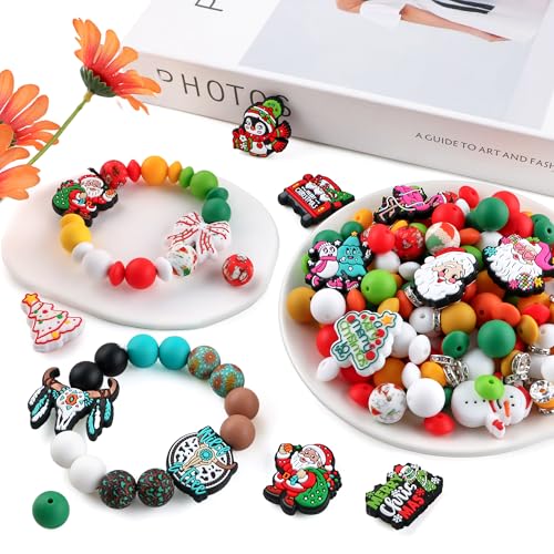 12PCS Christmas Tree Silicone Beads for Keychain & Craft Making - Lovymi