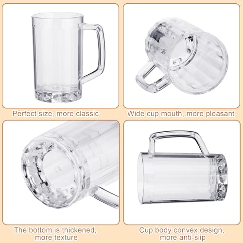 12 oz Plastic Beer Mugs with Handles - Shatterproof Clear Stein Set (10 Pcs)