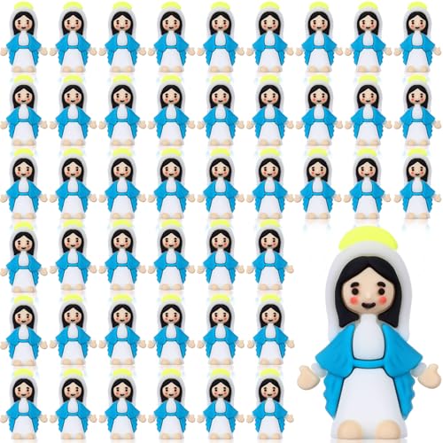 50 Pack Mini Virgin Mary Figurines, Blue PVC Religious Party Favors