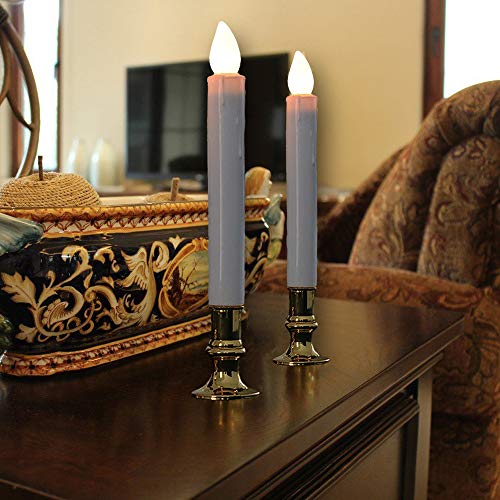 Wondise 8-Pack Flameless Window Taper Candles with Remote & Timer (5-Gold) - White Pillar LED Candles