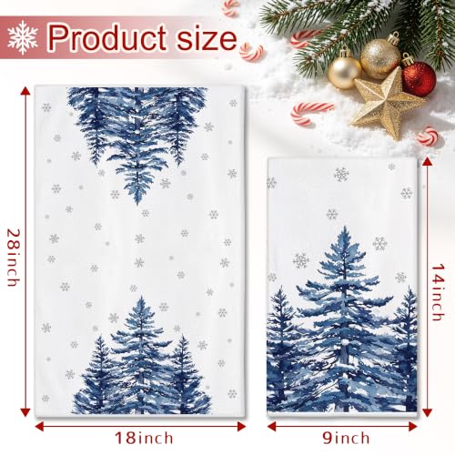 Bonsai Tree Christmas Kitchen Towels 18x28in - Blue Pine Tree Design (2-Pack)