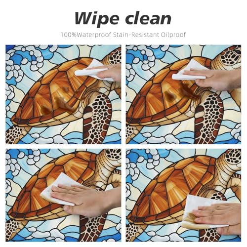 Futterya 45-50 Inch Marine Sea Turtle Waterproof Fitted Tablecloth