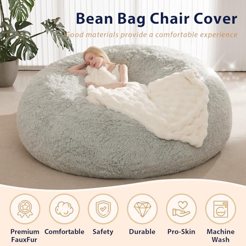 5FT Faux Fur Bean Bag Chair Cover - Waterproof Storage Beanbag for Adults
