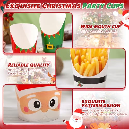 Jingmore 320 Pcs Christmas Disposable Charcuterie Cups & Bamboo Picks Set - 14 oz Cups, 4 Styles, Santa Snowman Pattern