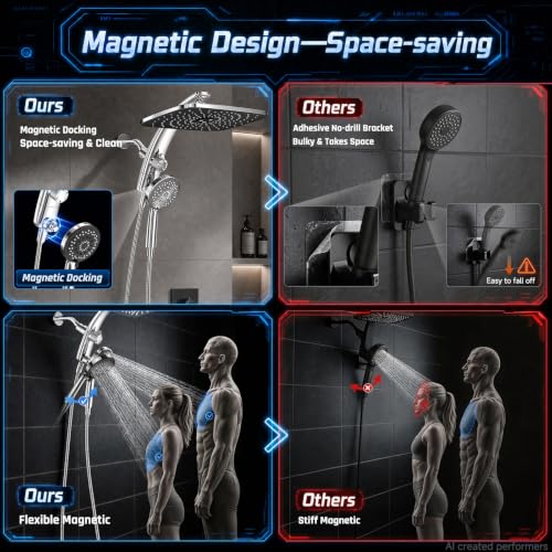 14-Inch Dual Rainfall Shower Head Combo with Magnetic Handheld Sprayer