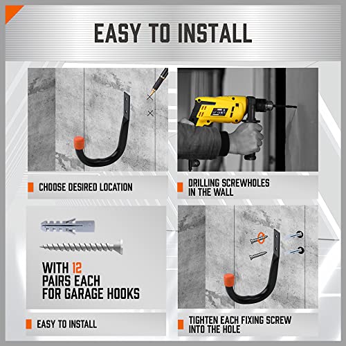 6-Pack Heavy Duty Metal Wall Hooks for Garage Storage and Organization