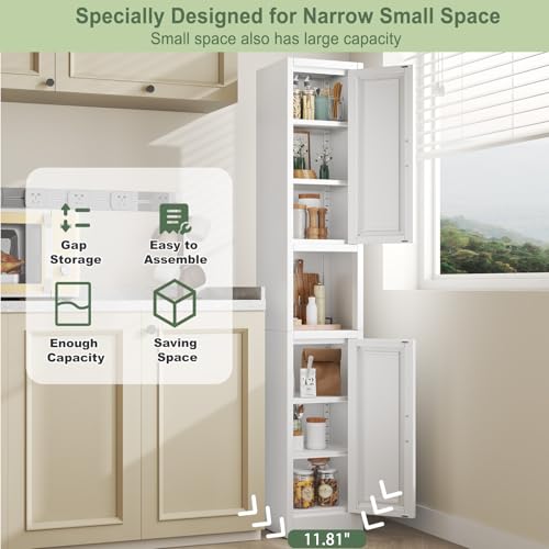 67" Tall Slim Metal Bathroom Storage Cabinet, Narrow Freestanding Cupboard