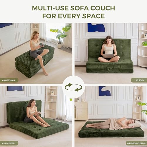 6-Inch Tri-Fold Floor Sofa Bed, Portable Faux Fur Folding Mattress, Twin