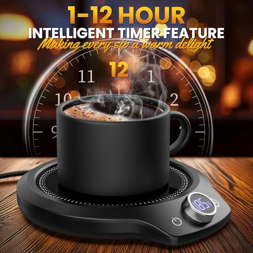 KitchekShop Black Coffee Mug Warmer with 4 Temp Settings & 12H Timer
