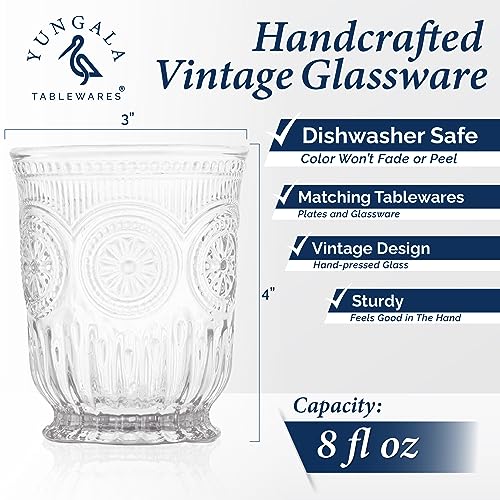 Yungala Clear Drinking Glasses Set of 6 - Vintage Hobnail 8 oz Small Glassware