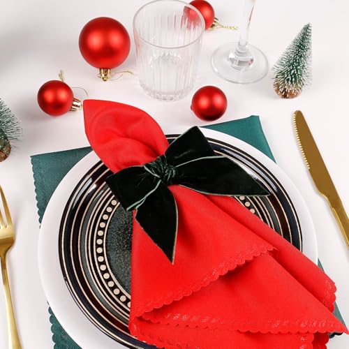 Wonlex Green Christmas Bow Napkin Rings Set of 8 Velvet Holiday Table Decor