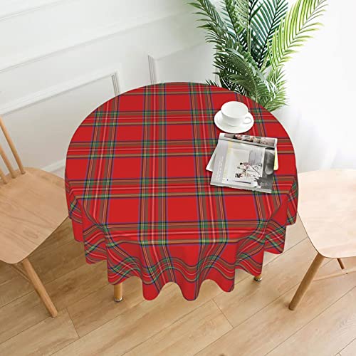 Sweetshow Brickred Christmas 60 Inch Round Buffalo Plaid Tablecloth - Washable Polyester for Holiday Dining
