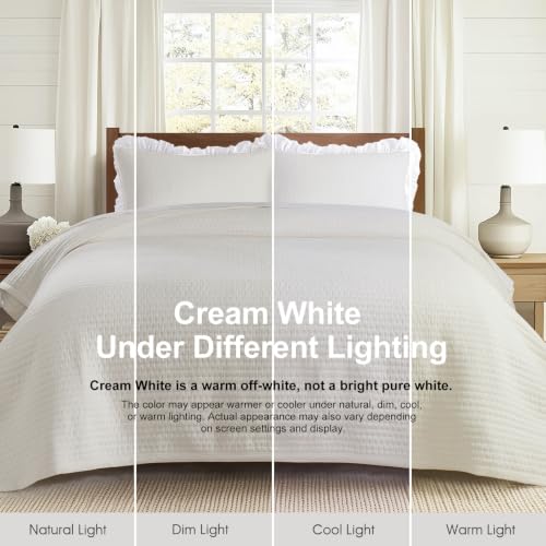 KASENTEX Oversized King Quilt Set - Soft Washed 3-Piece Bedding, Cream White