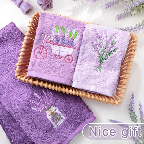 Lavender Floral Hand Towels - 3 Piece Set, 14x29 Inch Soft Cotton Bath Towels