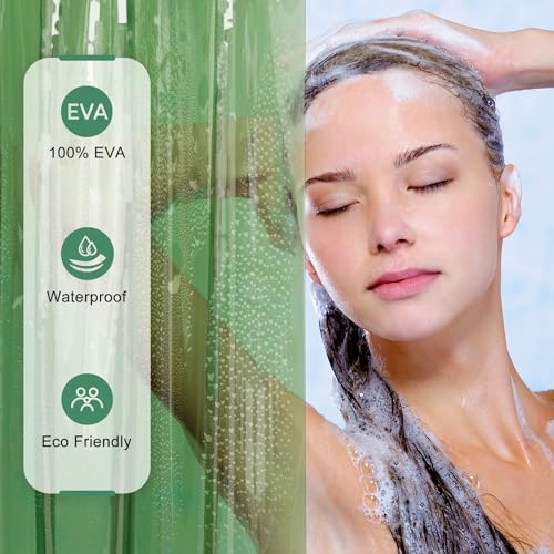 Heavy Duty EVA Shower Curtain Liner, 72x72 Inch Clear Green Weighted Liner