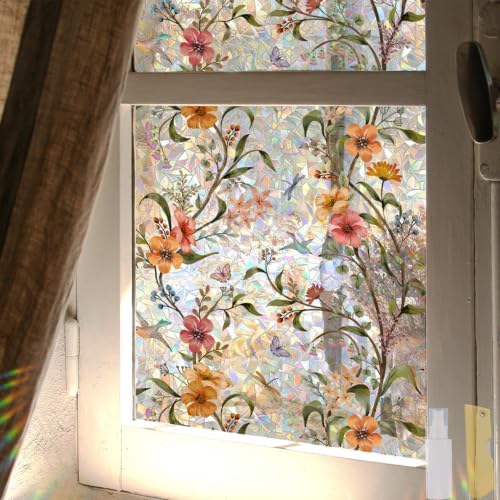 Stained Glass Window Film - 17.5" x 78.7" Privacy Cling, UV Blocking