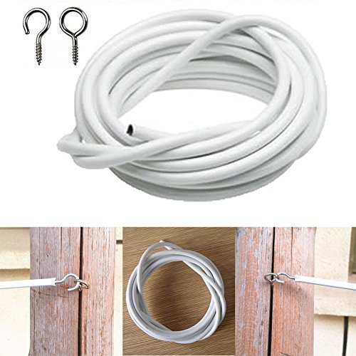 White Net Curtain Wire Kit - Adjustable Hanging Cable with Hooks and Eyes
