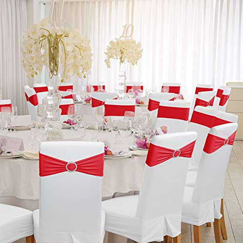 50 Pack Red Spandex Chair Sashes with Buckles for Weddings & Events