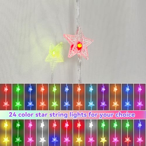 Princess Bed Canopy with LED Star Lights & Remote Timer for Twin to King Beds