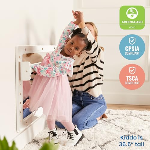 Wall-Mounted Coordination Mirror with Pull-Up Bar for Toddlers