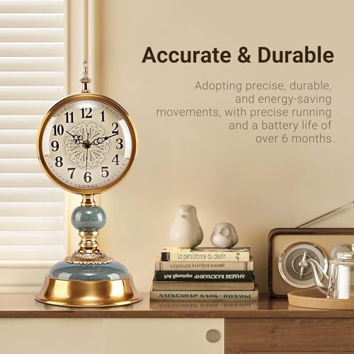 6-Inch Victorian Vintage Mantel Clock, Silent Ceramic and Metal Desk Clock
