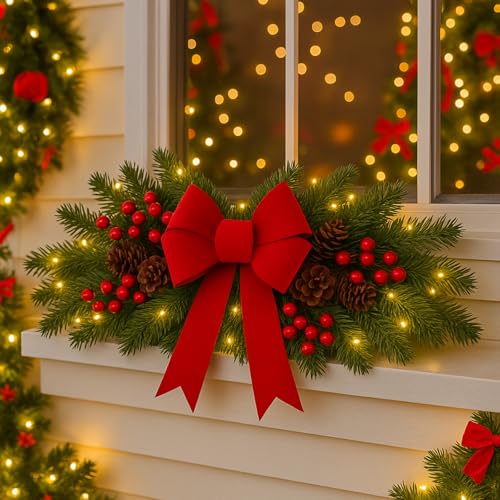 24.5-Inch Artificial Christmas Swag with LED Lights and Red Berries