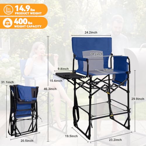 2 Pack Extra Tall Folding Camping Chairs with Side Table, 400 lb Capacity