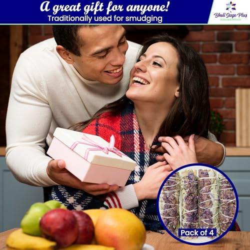 Lavender and White Sage Smudge Sticks for Home Cleansing - 4 Pack