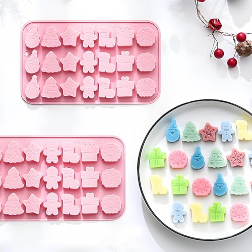 Fchil Christmas Silicone Candy Molds 18-Cavity 2 Pack Pink - QY247 Variation