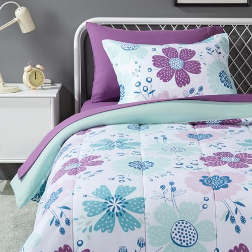 Kids Microfiber 5-Piece Bed-in-a-Bag Twin Bedding Set - Bluish Flowers