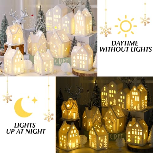 26-Piece White Ceramic Christmas Village Set with Light Up LED Houses