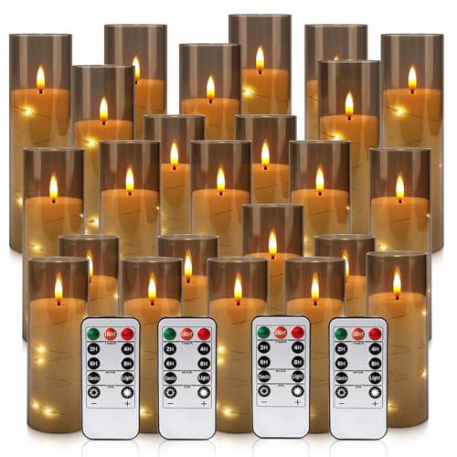 Aamdkcyu 24-String Gray Flameless Candles with Remote Control & Star Lights - Model 24String-Grey