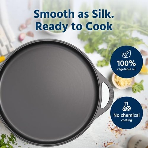 COOKLIFE 12 Inch Pre-Seasoned Cast Iron Griddle - Lightweight, Smooth Surface for Easy Cleaning & Versatile Cooking