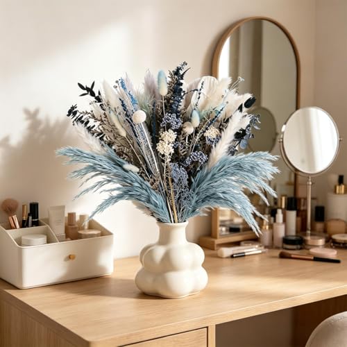 Dusty Blue Pampas Grass Bouquet - 17-Inch Dried Flower Arrangement