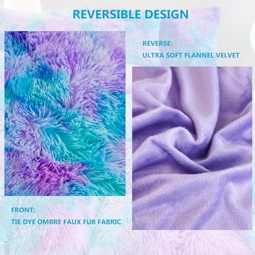 Twin Size Tie Dye Faux Fur Duvet Cover Set - 3-Piece Shaggy Bedding