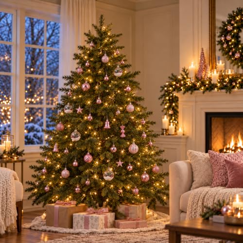 111 Pcs Pink & Clear Christmas Ornaments Set - Shatterproof Holiday Decor